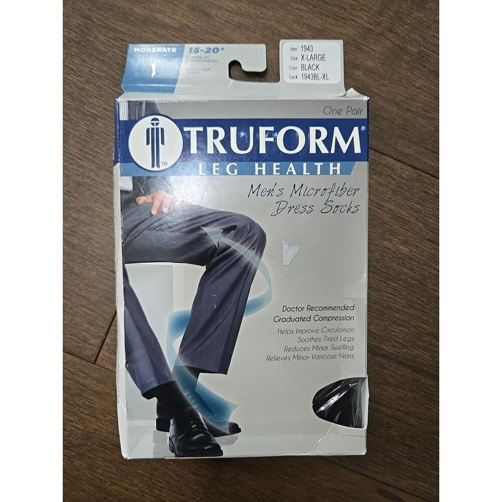 Truform Men Size Black Compression Knee Dress Socks - Size XL